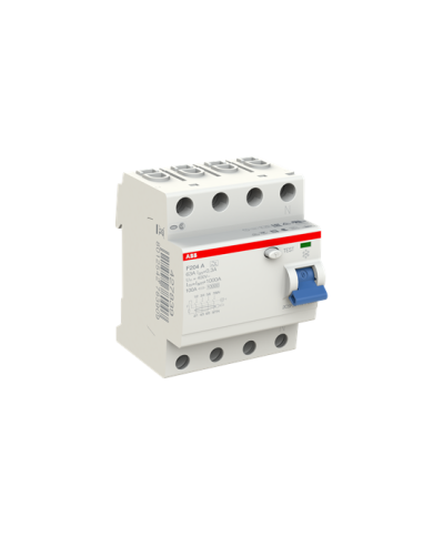 ABB F204A-63/0,3 FI Aardlekschakelaar, 63A/0,3mA, 4-Pool ABB F204A-63/0,3 FI Aardlekschakelaar, 63A/0,3mA, 4-Pool