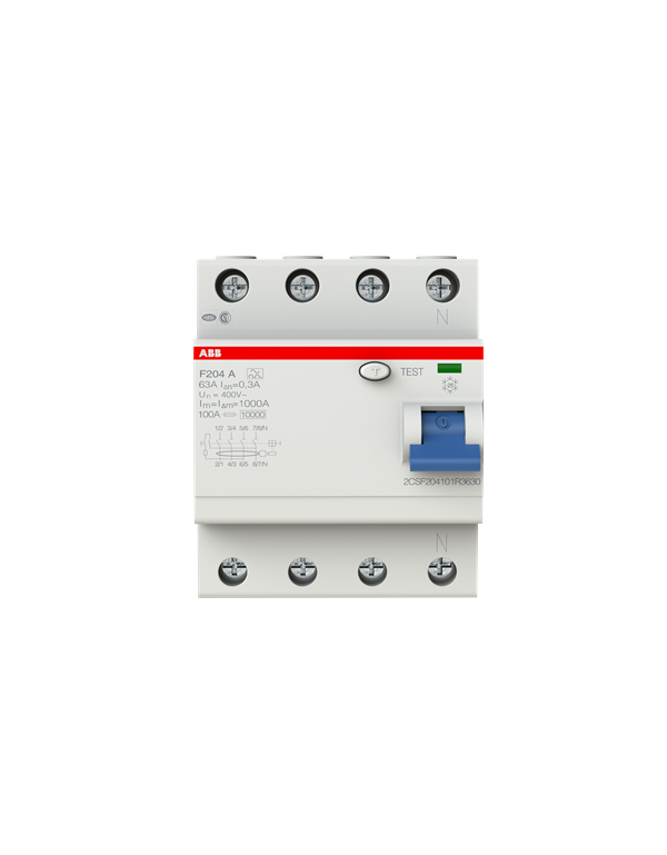 ABB F204A-63/0,3 FI Aardlekschakelaar, 63A/0,3mA, 4-Pool