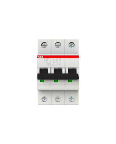 ABB S203M-B25 stroomonderbreker 3P 25A B-karakteristiek, 10 kA ABB S203M-B25 stroomonderbreker 3P 25A B-karakteristiek, 10 kA