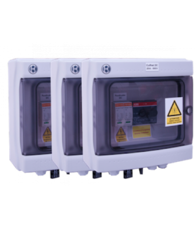Pakket van 3 DC 25A - 1000 VDC-dozen voor 3 MPPT-omvormers Pakket van 3 DC 25A - 1000 VDC-dozen voor 3 MPPT-omvormers