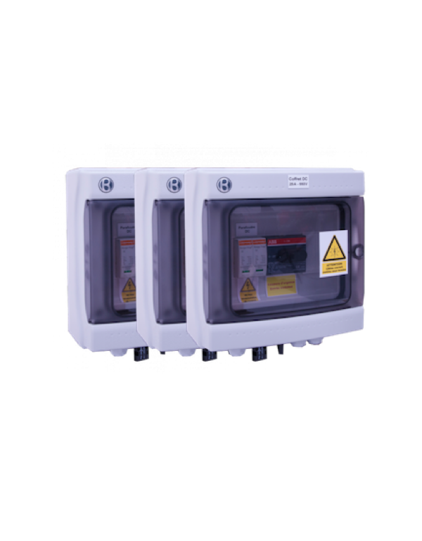 Pakket van 3 DC 25A - 1000 VDC-dozen voor 3 MPPT-omvormers Pakket van 3 DC 25A - 1000 VDC-dozen voor 3 MPPT-omvormers
